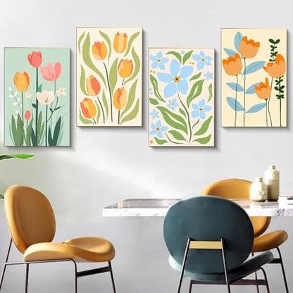 4 Pack Framed Paint by Numbers Kit for Adults Flowers with Wooden Easel - Image 2