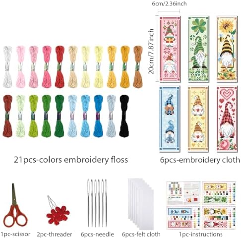 FREEBLOSS 6 Set Cross Stitch Bookmark Kit 8x2.4''11CT St. Patrick Gnome - Image 2