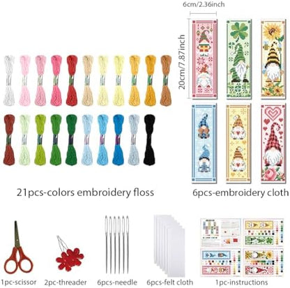 FREEBLOSS 6 Set Cross Stitch Bookmark Kit 8x2.4''11CT St. Patrick Gnome - Image 2