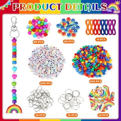 AUGSUN 713pcs Pride Bead Keychain Making Kit LGBT Rainbow Keychain Craft - Image 2