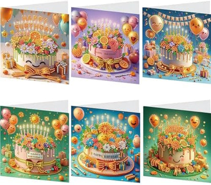 LAKEQUILL 6Pcs 5D DIY Birthday Cake Pattern Diamond Art Greeting Card Kit with Envelopes - for Adults & Beginners, Perfect for Birthday Wishes, Party Favors, Handmade Blessing Gifts by Unknown