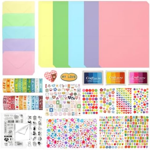 Comealltime Card Making Supplies, Card Making Kit with 30 Greeting Cards and Envelopes Set, Gem Stickers, Washi Tape, Rubber Stamps, Cute Stickers for Birthday Wedding Christmas Greeting Card DIY by Comealltime