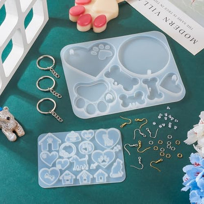 Pet Tag Silicone Mold DIY Earring Resin Molds Dog Cat Heart Resin Casting Molds & 60Pcs Earring Hooks 100Pcs Jump Rings for DIY Keychain Cat Collar Earring Jewelry Making - Image 7