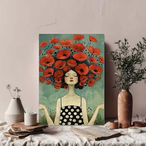 Cute Girl Paint by Numbers Kit for Adults Beginners，Flowers Paint by Number Kits On Canvas, DIY Acrylic Watercolor Oil Colorful Painting by Number for Adults Without Frame for Home Decor 16 x 20Inch - Image 5