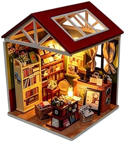 DIY Miniature House Kit with LED Light and Dust Cover, 3D Wooden Dollhouse Assembly Model Building Kit for Adults Teens, Creative Craft Project, Bookshelf Decor and Birthday Gift (time Book Store) by Unknown