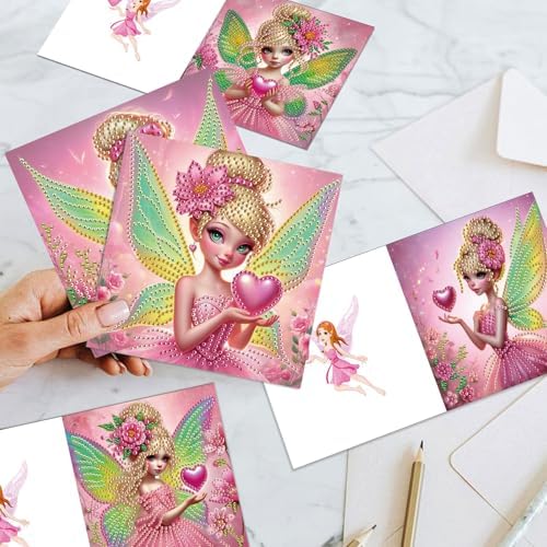 MVVMTOP 6pcs Diamond Painting Greeting Card with envelopes, DIY Fairy Diamond Art Greeting Card for Blessing and Wish Special Shaped Arts Crafts for Christmas Birthday Thanksgiving Day Holiday - Image 6