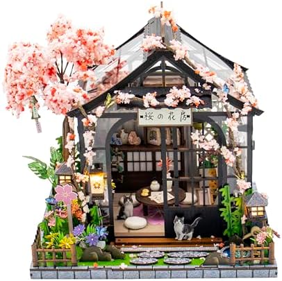 DIY Japanese Miniature House Kit with LED Lights - Sakura Greenhouse by Soothee