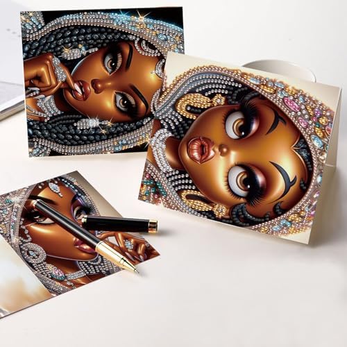 AiYuanzsh 6 Pcs 5D Diamond Painting Greeting Card Kits, Luxury Black Beauty Design DIY Diamond Art Greeting Cards with Envelopes, Handmade Rhinestone Cards for Adults Birthday & Festival Celebration - Image 5