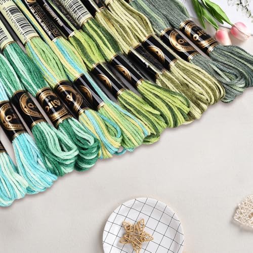 12 Skeins 105 Yards Green Embroidery Thread Variegated Cross Stitch Floss Bulk 6 Ply Polyester Yarn Colorful Friendship Bracelet String for Sewing Making Needlecraft Knitting Stitching DIY - Image 3