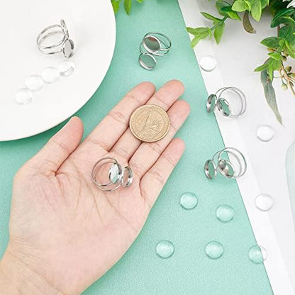 SUNNYCLUE 24Pcs DIY 8 Sets Ring Bezels Stainless Steel Ring Blanks Round Glass Cabochon Spiral Blank Bezel Rings Base Double Trays Pad Rings Settings Ring Set for Jewelry Making Kit Women DIY Craft - Image 3