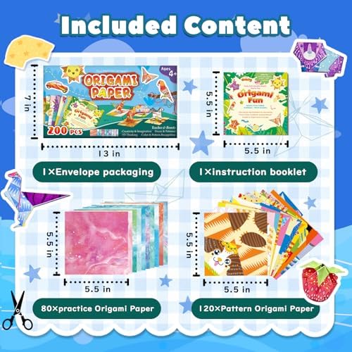 Origami Kit For Kids Ages 5-12, Includes 200 Sheets Of Origami Paper With A Guiding Book, Colorful Arts And Crafts Origami Book For Boys And Girls, Perfect For Road Trip Activities, Toys And Gifts - Image 5