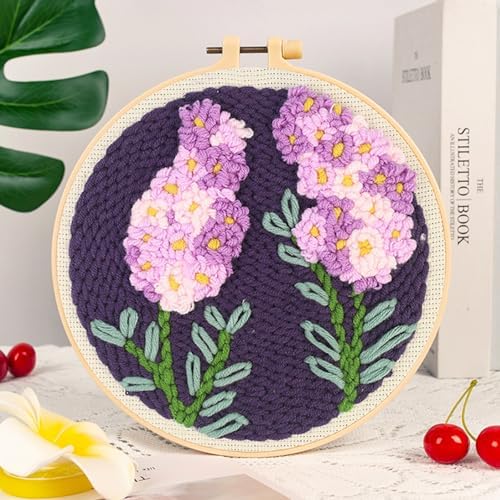 Woohome Punch Needle Kit Included Plastic Hoops, Punch Needle Cloth, Color Yarn and Punch Needle Tools for Adults, Beginners (White and Purple Flowers) - Image 2