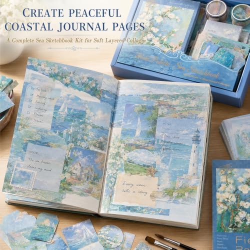 Diuhofart Sea Sketchbook Scrapbooking Kit, 128 Pcs Journal Set - Image 2