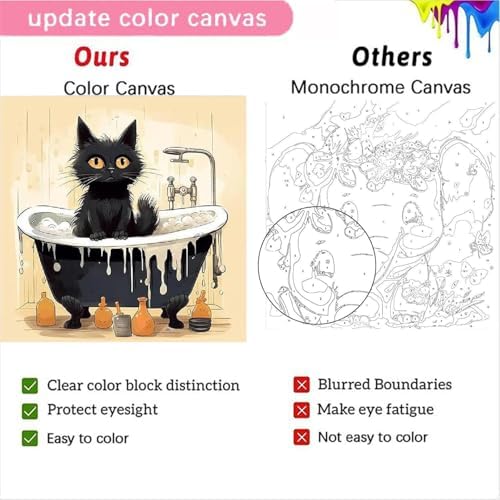 Funny Black Cat Paint by Numbers Kit for Adults Beginners, 4 Pack Cute Cat Easy Framed Adults Paint by Numbers Kits, DIY Black Cat Acrylic Oil Painting Number Kits for Home Wall Decor (8 x 8 Inch) - Image 6