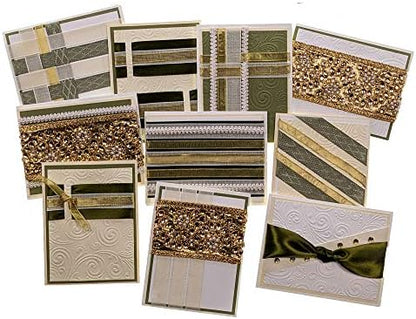 Ribbon Storage DIY Greeting Card Kit-Ribbon Cards-Handmade DIY Card Kits-Craft Kits for Kids and Adults-Card Making Kit, Thank You and Birthday Cards-Card Maker Kit for 10 Project Card (Hamon Gold) by Spoolen