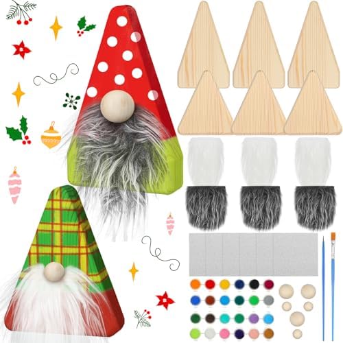 GlikCeil 6 Set Christmas Wooden Gnome Decoration Christmas DIY Craft by GlikCeil