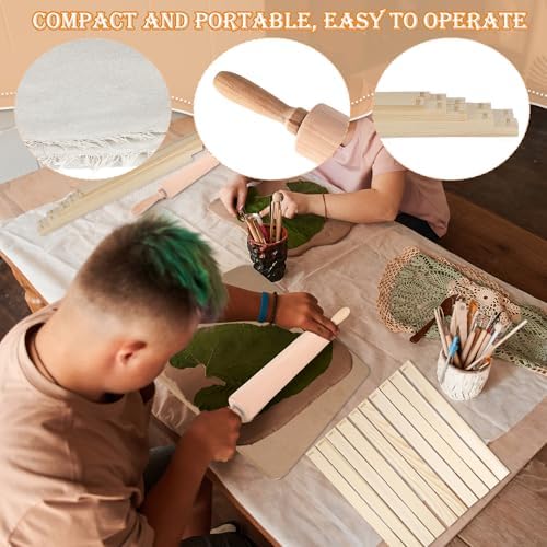 23 Pcs Pottery Tool Kit with Clay Rolling Pin 10 Size Thickness Guides Linen Tablecloth Wooden Pottery Board for Ceramic Clay Making - Image 6
