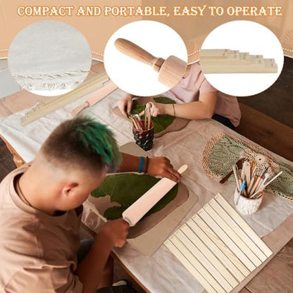 23 Pcs Pottery Tool Kit with Clay Rolling Pin 10 Size Thickness Guides Linen Tablecloth Wooden Pottery Board for Ceramic Clay Making - Image 6