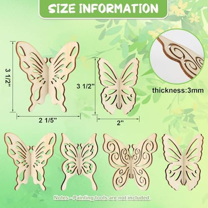 COCHIE DIY 3D Spring Butterfly Wood Crafts to Paint, Paintable Unfinished Wooden Slices for Craft, Butterflies Cutouts Ornaments for Painting Decorations (24 PCS) - Image 2