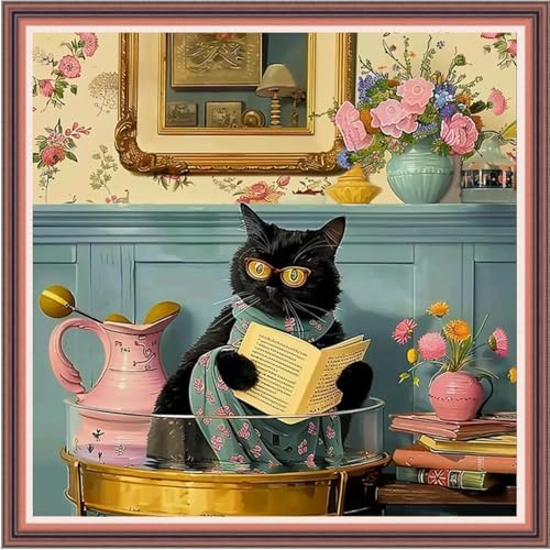 Dooxvey Cross Stitch Kits for Adults Beginners,Full Range of Cross-Stitch Stamped Kits Needlepoint Kits for Beginners Embroidery Kits 11CT Cross Stitch Patterns-Cat Reading 18x18 inch by DooxveyStampedEmbroideryKit