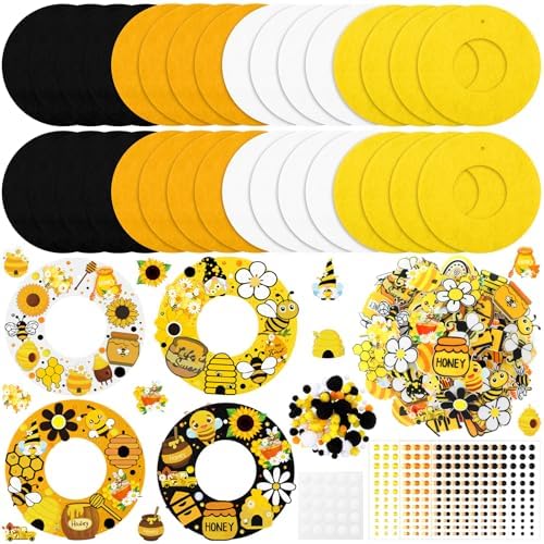 32 Sets Bee Wreath Crafts Kits DIY Summer Felt Bee Wreath Hanging Ornaments with Sunflower Honey Flower Gnome Hive Stickers Crafts Make Your Own for Home Summer Party Decor by Suilung