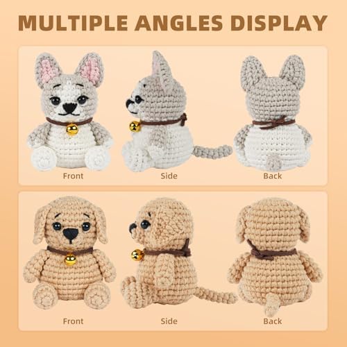 MOREJMTT Crochet Kit for Beginners, Learn to Crochet, Include Easy Knitting Soft Yarn, Step-by-Step Video Tutorial, Hook, Holiday Birthday Gift for Adults (2pack Dog) - Image 7