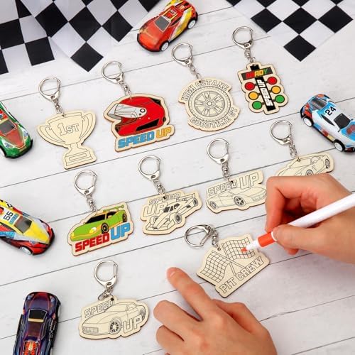 RattanView 24 Pcs Race Car Craft Color Your Own Keychains - Image 4