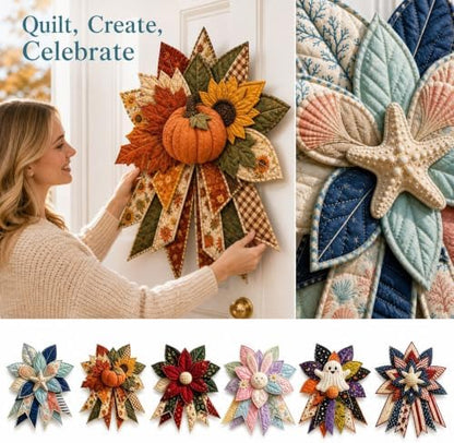 TREBIN 2026 DIY Quilted Halloween Pumpkin Door Hanger Kit, Wreath Patchwork Bow Sewing Kit, Fabric Sewing Craft for Adults & Beginners, Fall Wall Decor, Seasonal Holiday Gift (Bunny) - Image 3
