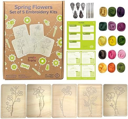 Wooden Flower Lacing Embroidery Kits for Beginners, Set of 5 Learn-to-Stitch Craft Boards, Sewing & Embroidery Art Kits for Kids Ages 8+, DIY Craft Projects, Educational Gifts, Party Favors (Spring) by SmolFrens