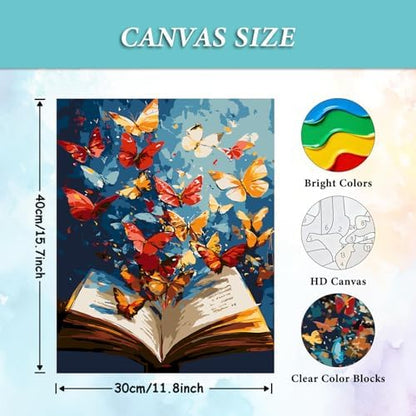 AIBOERL Paint by Numbers Kit for Adults Beginner,Butterfly Book, 12X16In - Image 3