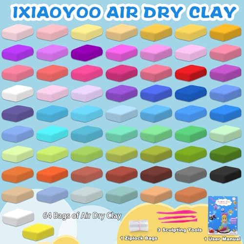 Ixiaoyoo Air Dry Clay, 64 Colors Foam Modeling Clay for School Projects - Image 4