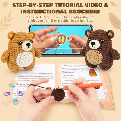Crochet Kit for Beginners - Bear Crochet Kits, Beginner Crochet Kit for Adults, Crochet Animal Kit for Starters with Step-by-Step Video Tutorials, Knitting Bears with Squishy Hip Design - Image 4