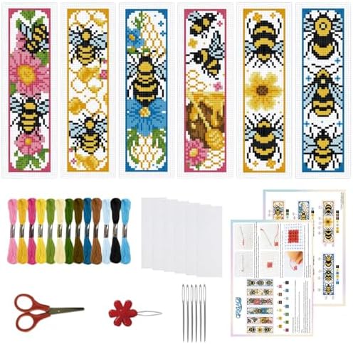 ORIGACH 6 Set Bees Cross Stitch Bookmark Kit for Beginner by ORIGACH