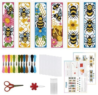 ORIGACH 6 Set Bees Cross Stitch Bookmark Kit for Beginner by ORIGACH