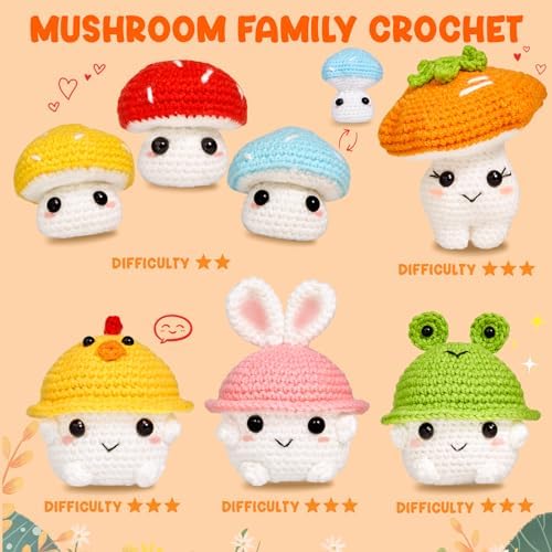 MAGIMUSE Crochet Kit for Beginners, Mushroom Family Crochet Craft Kit - Image 5