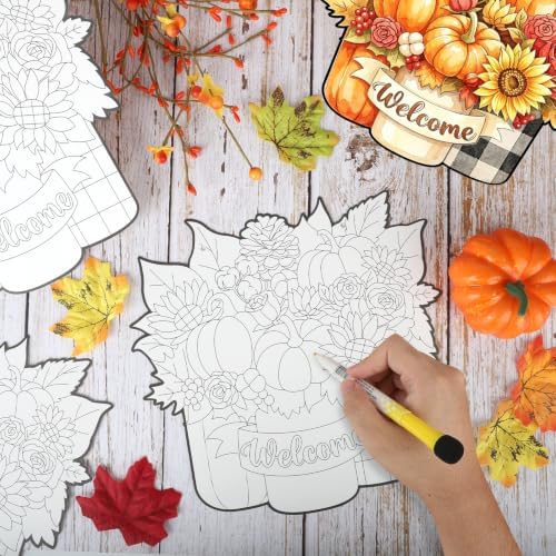 Sereliy 24 Pcs Fall Coloring Wreath Crafts Color Your Own Fall Crafts, Vase - Image 4