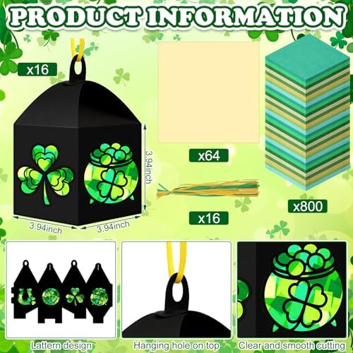Maitys 16 Sets St Patricks Day Paper Lantern Craft Kit for Adults, Fun Irish Clover Horseshoe DIY Lanterns with Tissue Paper Glue Shamrock Lucky Handcrafts for Home Activities Ornaments Decoration - Image 3