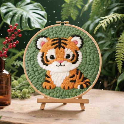 BEUNITONE Cute Tiger Punch Needle Kit for Adults Beginners, Complete DIY Craft Needlepoint Kits with Hoop, Punch Needle Starter Craft Embroidery Set for Festival Gift and Cloth Home Decor 20x20cm - Image 4