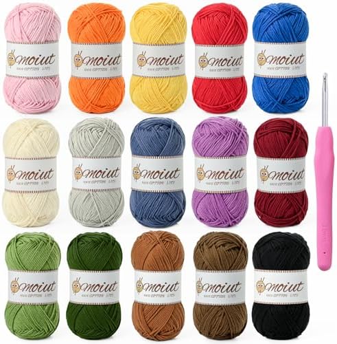 15 Pack 100% Milk Cotton Yarn for Crocheting, 750g/1968.5yd Baby Yarn for Crocheting Soft, Fuzzy 5 Ply Cotton Crochet Amigurumi Yarn for Puzzle/Clothes&Crafts(Set B) by OMoiut