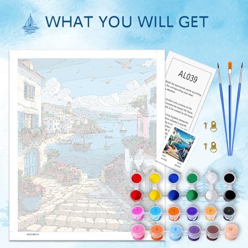 HITIRECOVI Seaview Town Paint by Number Adult,Canvas Paint by Numbers for Adults Seaside,DIY Acrylic Oil Paint by Number for Adults for Home Decor Gift 16x20 Inch - Image 5