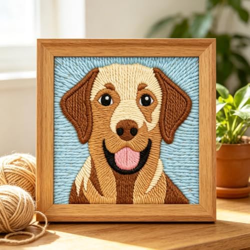 INFUNLY Labrador Dog Punch Needle Kit Animal Punch Needle Embroidery Kits for Adults DIY Punch-Stitching Kit with Instruction Threader Needles Square Frame for Wall Decor 9.4''x9.4'' - Image 4
