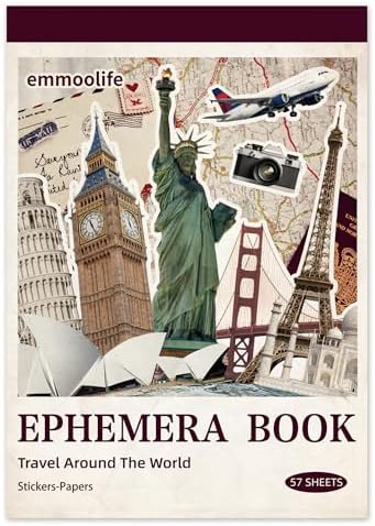 57 Sheets Vintage Travel Scrapbook Sticker Book, 500+ Vintage & Modern Stickers for Scrapbooking, 25 Pcs Ephemera Papers Art Scrapbook Supplies for Adults Teens Women Girls Junk Journal Journaling by emmoolife