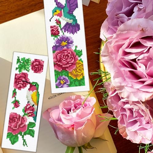 BEUNITONE 6 Pcs Cross Stitch Bookmark Kit for Beginner Vintage Flower Hand Embroidery Kit with Instruction Hummingbird Stamped Embroidery Bookmarks Handmade for DIY Crafts Book Lovers 8.5''x3'' - Image 5