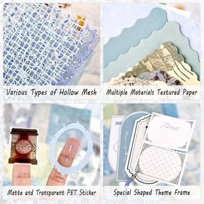 Diuhofart Scrapbooking Supplies Kit, Vintage Botanical Aesthetic Scrapbook Kit Collage Materials for Junk Journal Supplies, Scrap Booking, Journaling, Card Making (Blue Clock) - Image 4