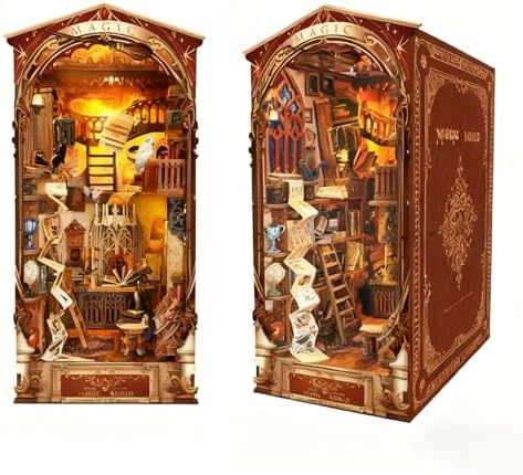 ZibbleZork Book Nook Kit, DIY Miniature Dollhouse Kit, 3D Wooden Puzzle for Adults and Teens, Booknook Bookshelf Decor Craft, Gifts for Women, Teens, and Puzzle Lovers (Magic World) by Unknown