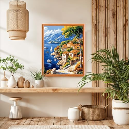 Lxmsja Mediterranean Coast Paint by Numbers Kit for Adults, Boats Acrylic Paint by Numbers for Adults Beginner, DIY Craft Supplies Oil Painting Kits for Home Wall Decor 16x20 inch (No Frame) - Image 4