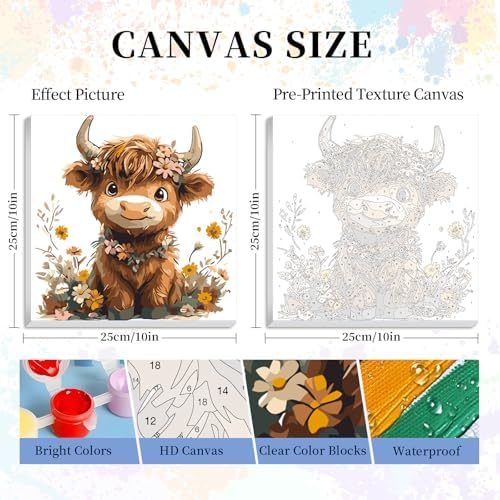 Framed Paint by Numbers Kit for Adults Beginners – Cute Highland Cow - Image 3