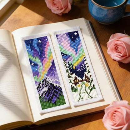 ACRNIGHEET 6PCS Cross Stitch Bookmark Kits for Beginners Colorful Aurora - Image 6