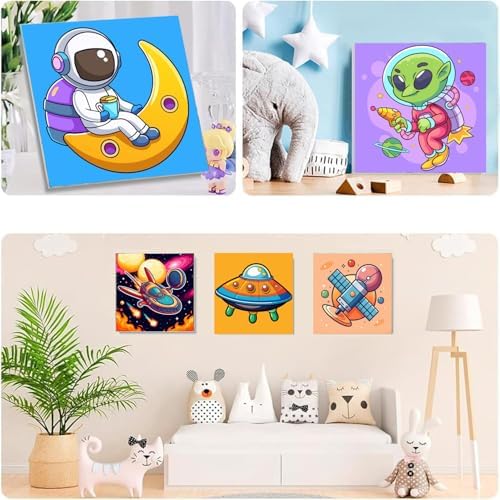 MXCFZX 6 Pack Paint by Numbers Kit for Kids with Frame,Cartoon Rocket Ship Painting Kits for Ages 6-12,Alien Easy DIY Acrylic Paint by Number Kids Paint for Beginner,Perfect for Wall Decor(8X8inch) - Image 4