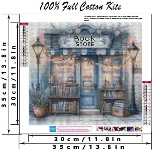 MYBISYMQQ Book Store Cross Stitch Kits for Adults,11CT Stamped Cross Stitch Kits for Beginner,DIY Needlepoint Embroidery Patterns Kits Embroidery Patterns for Home Wall Decor 13.7x13.7 inches - Image 2